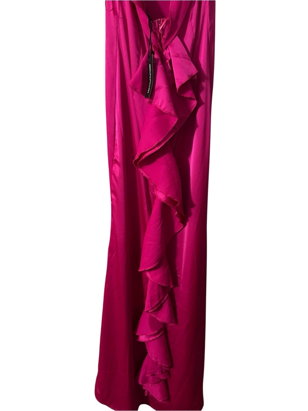 NWT PrettyLittleThing Satin Draped Frill Back Detail Maxi Dress Size 2 - Picture 3 of 6